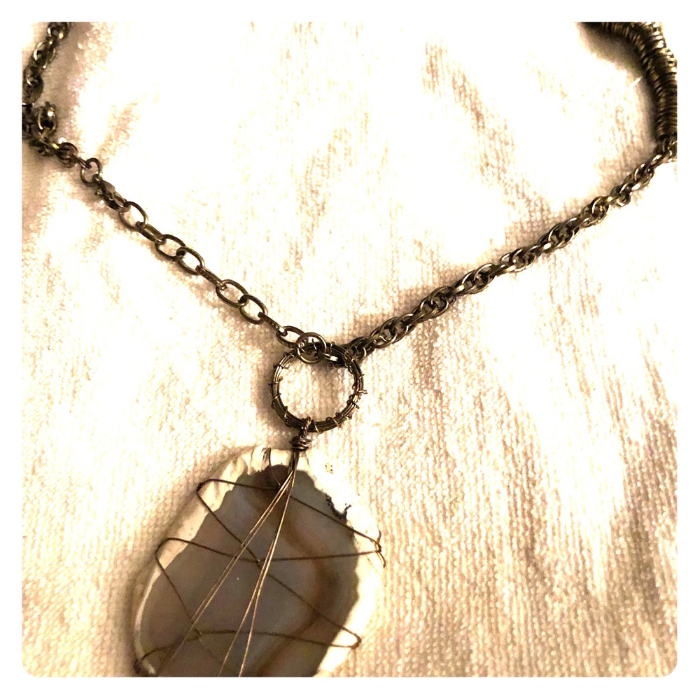 Brass chain & stone necklace